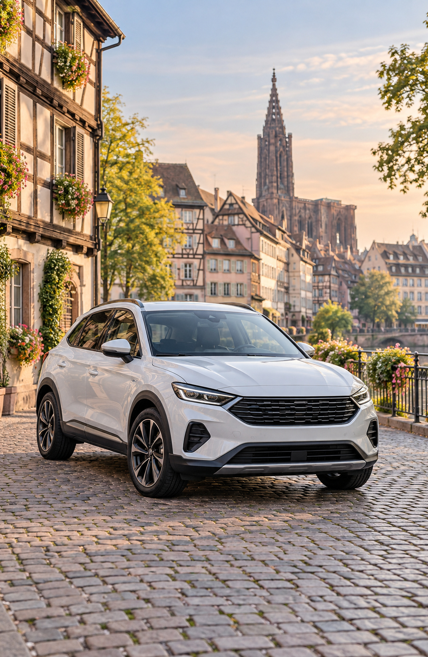 SUV blanc sur les quais de Strasbourg